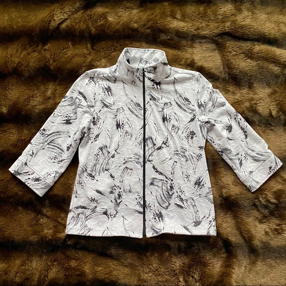 Laura Ashley Textured Abstract Print Zip Jacket Black White Size Medium